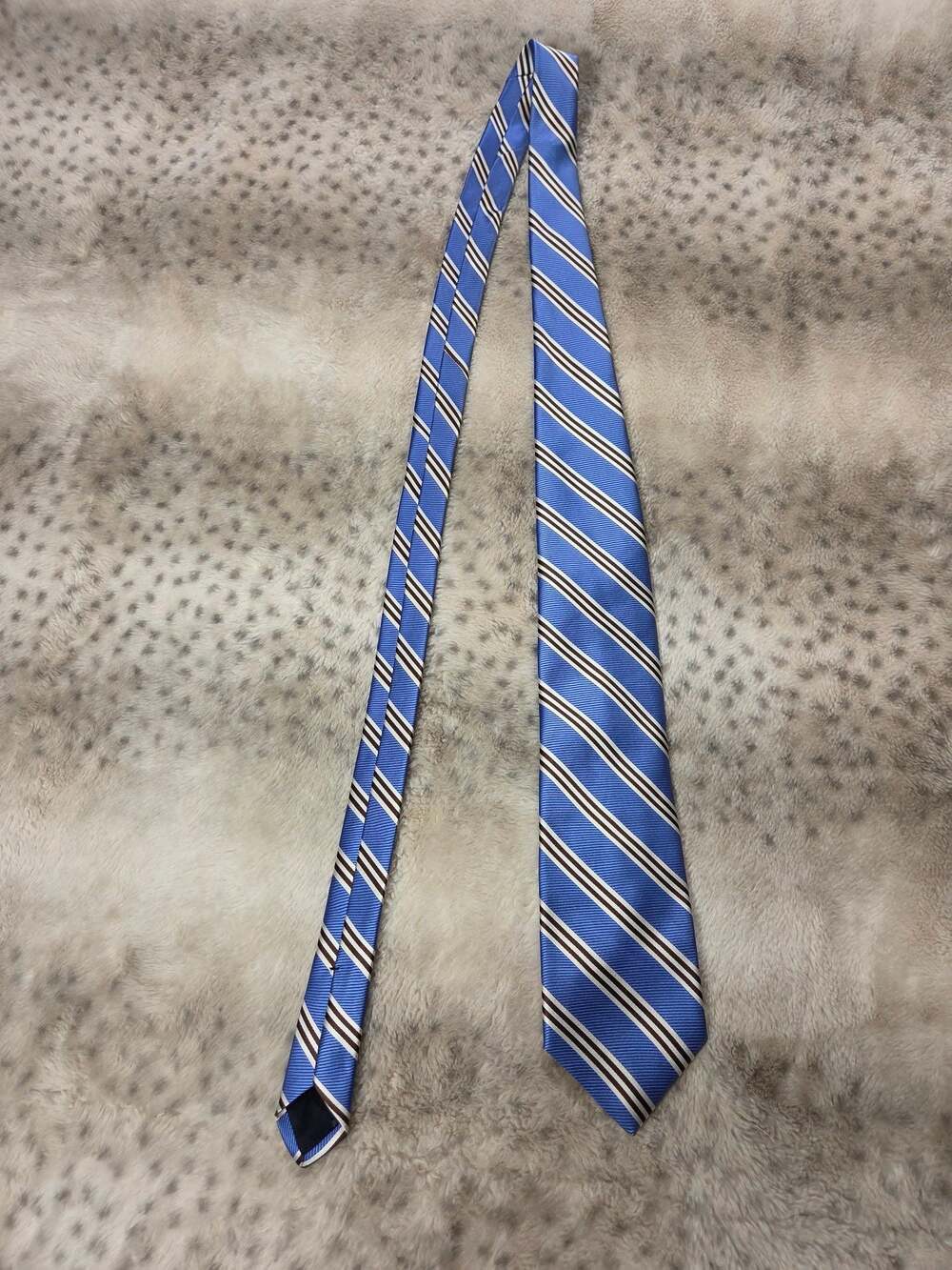Brooks Brothers Makers All Silk Repp Stripe Tie Blue Brown Ivory Made USA